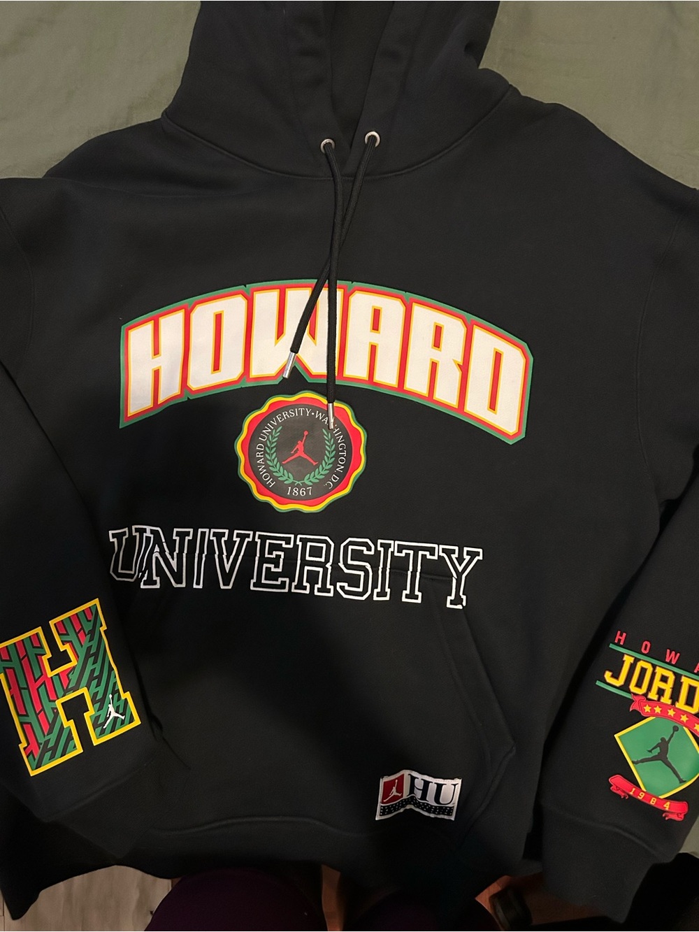Jordan Howard University Black Graphic Hoodie with Red, Green and Yellow Accents